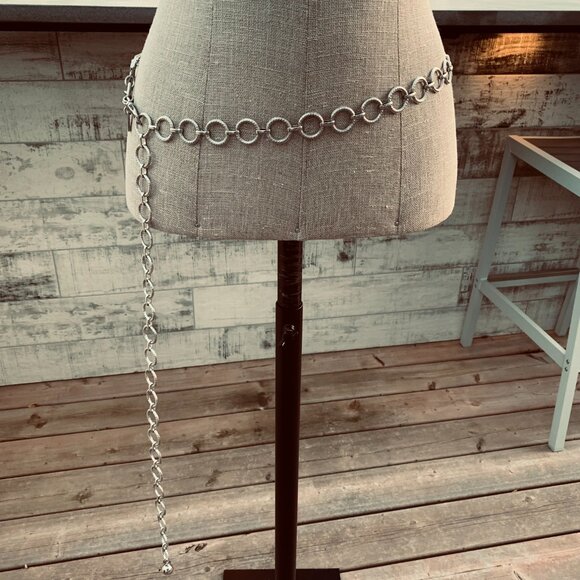 Vintage Chico's Silver Metal Beaded Chain Statement Chunky Boho Retro Hip Belt - Picture 7 of 13